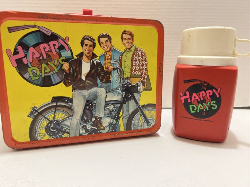 Vintage Happy Days Lunchbox With the Fonz Thermos Yellow 1976 PARAMOUNT PICTURES