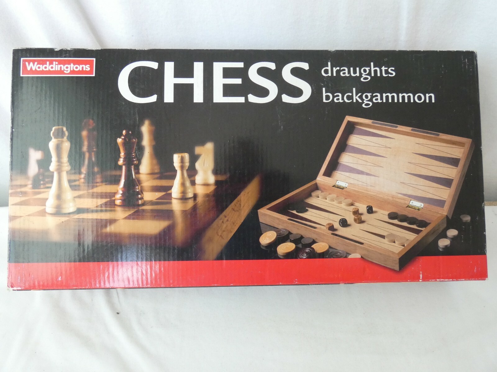 Wooden chess draughts backgammon board games by Waddingtons 3 in 1