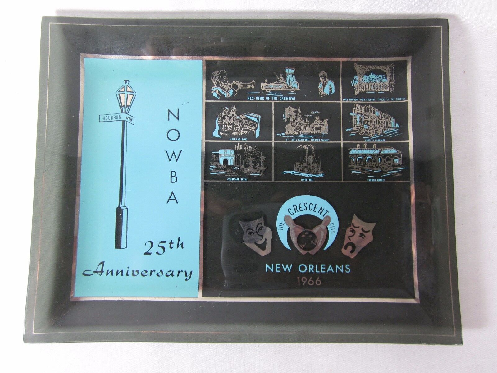 1966 New Orleans Bowling NOWBA 25th Anniversary Glass Plate Tr...