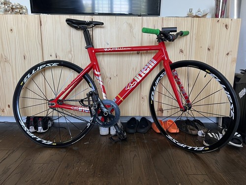 Red Cinelli Fixed Gear BikeMICHE BBPNW GRIPSMICHE CRANK SETM