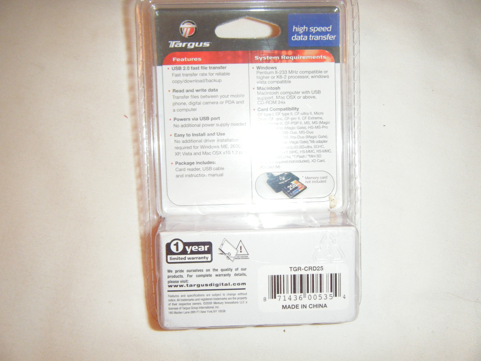 New Sealed TARGUS Universal 32 in 1 Card Reader /Writer High Speed Data Transfer