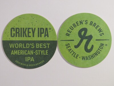 Beer Brewery Coaster: REUBEN'S BREWS Crikey American IPA ~ Seattle, WASHINGTON