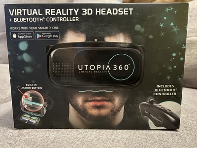 Utopia 360 Virtual Reality 3D Headset + Bluetooth Controller New In Box