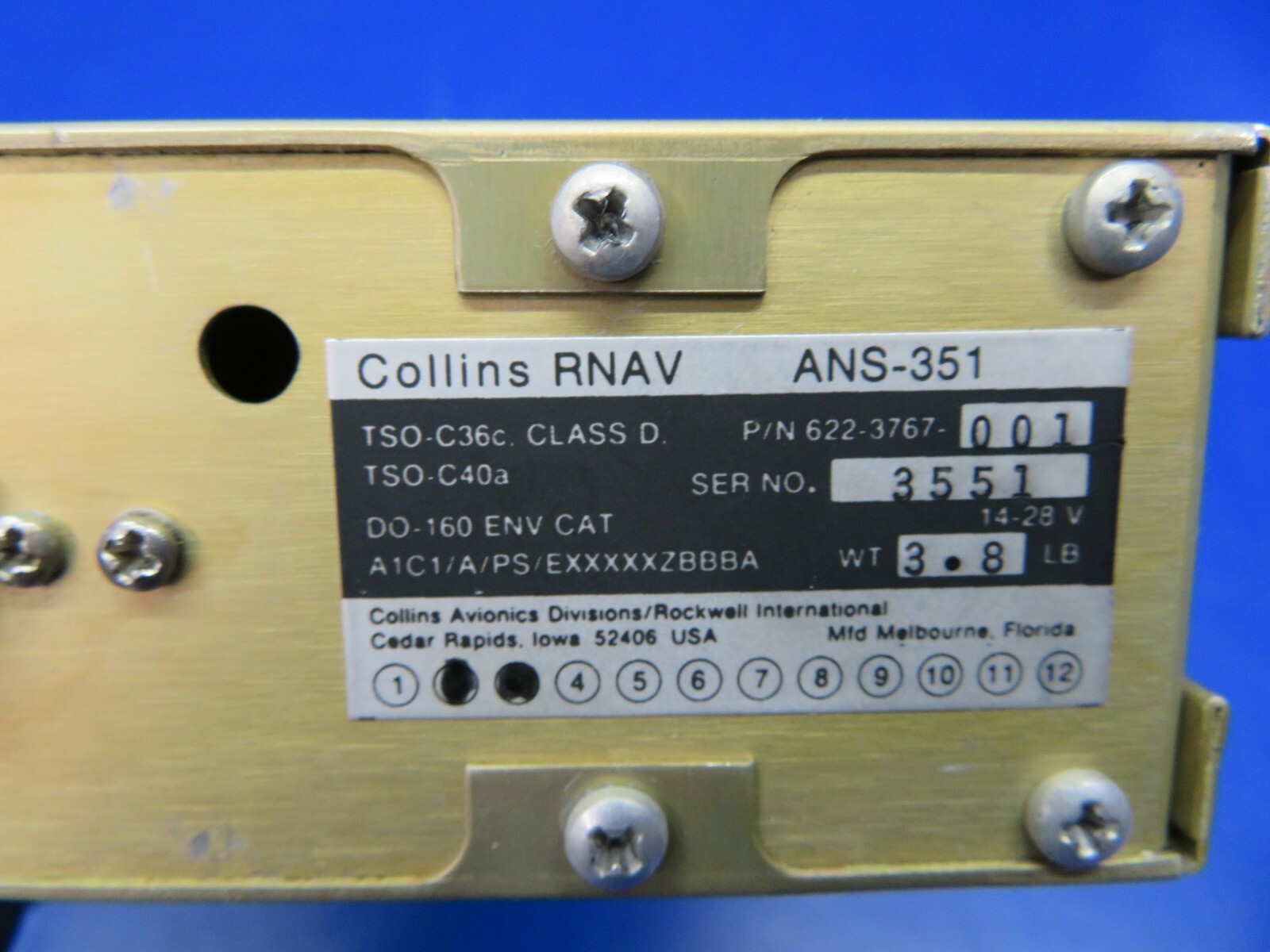 受信機 Collins RNAV ANS-351 TSO Collins ANS-351 PN:622-3767-001 RNAV Receiver W/ 8130
