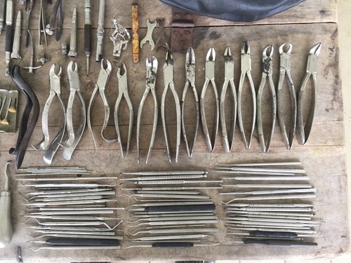 Antique Dental Instruments Tools Lot Rope Handle Bag