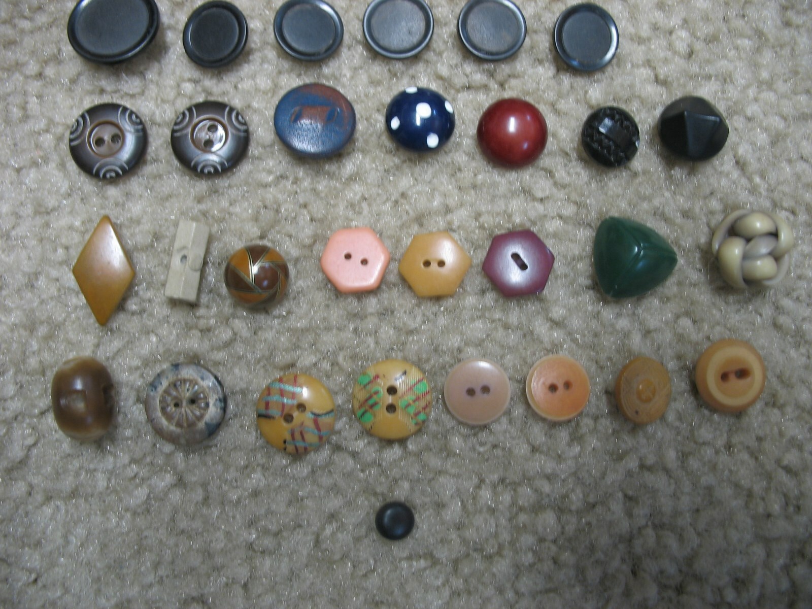 Box of vintage assorted celluloid buttons from Grandmothers' collection.