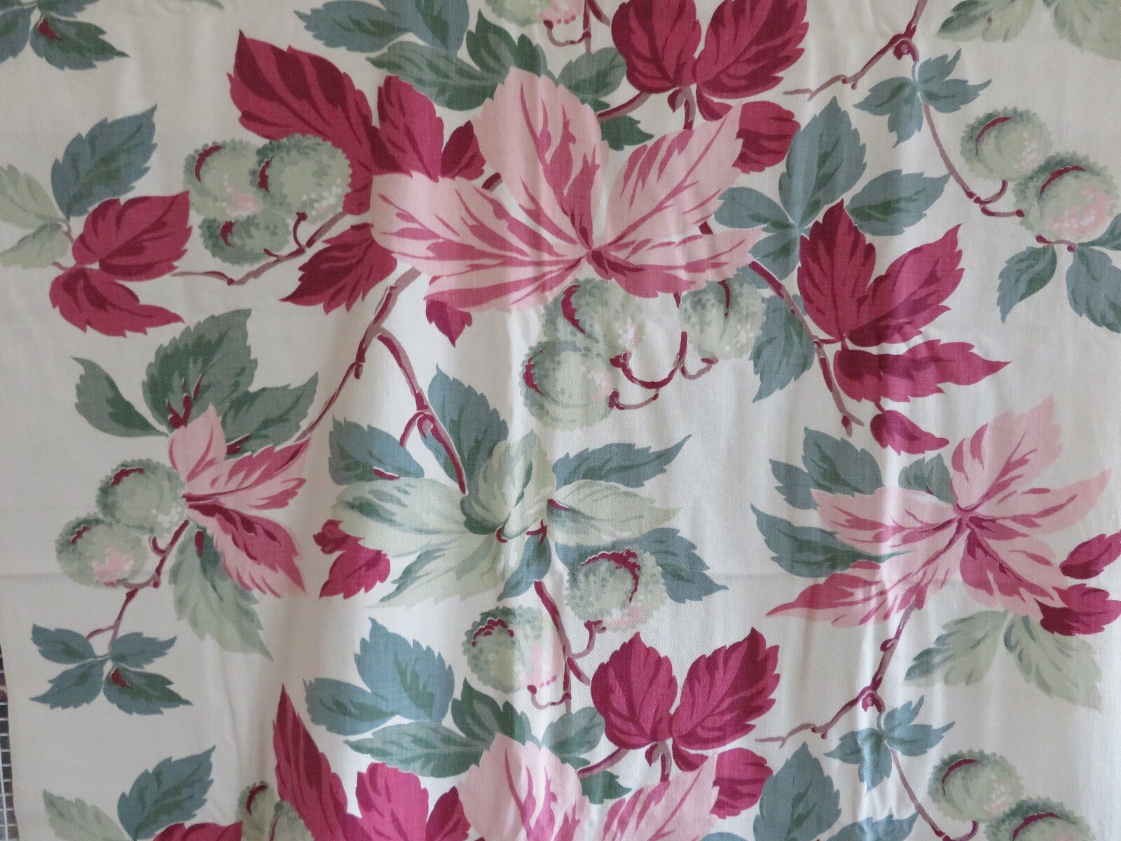 MOD ROMANTIC 40's 50's MCM Cotton Barkcloth era Drapes PINK on Creamy White