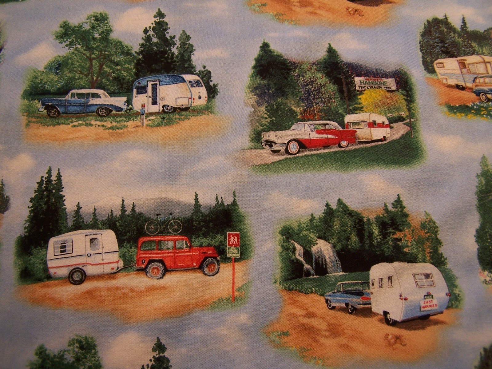 Vintage Travel Trailer Camper RV Cotton Fabric 56