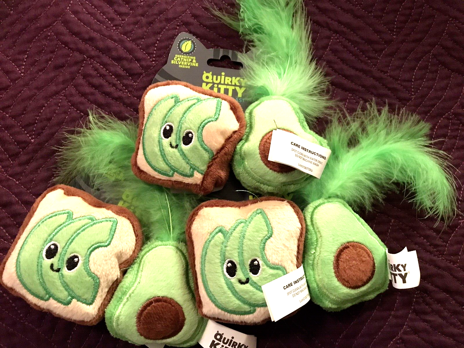 Lot of 3 Quirky Kitty Cat Kitten Pet Toy Catnip Avocado & Toast