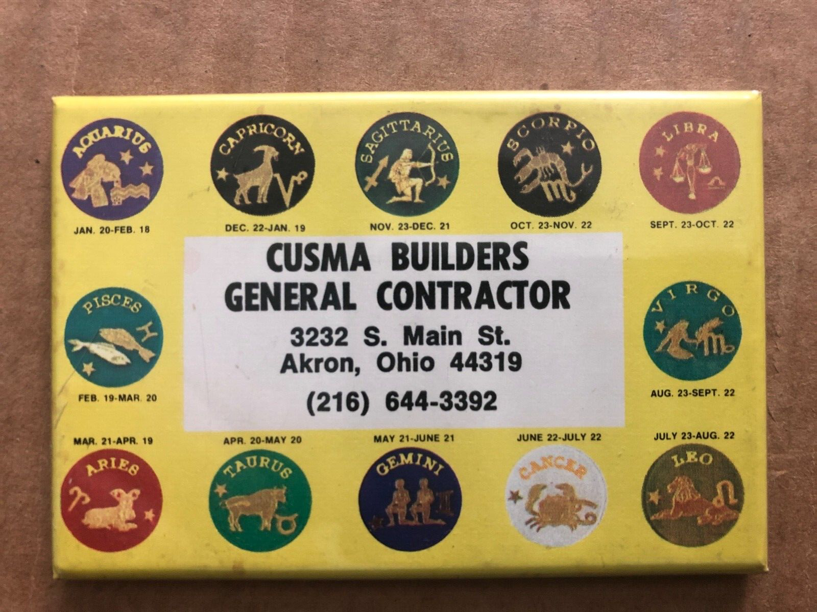 Vintage ZODIAC SIGNS Pocket Mirror Cusma Builders Akron Ohio