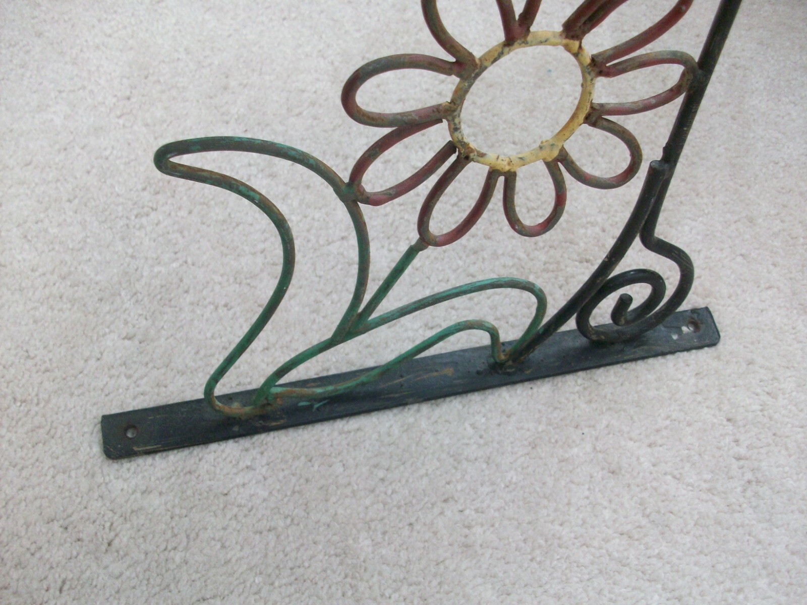 Vtg Hanging Basket Holder Hanger Hook Bracket Plant~Wrought Iron Painted Flower