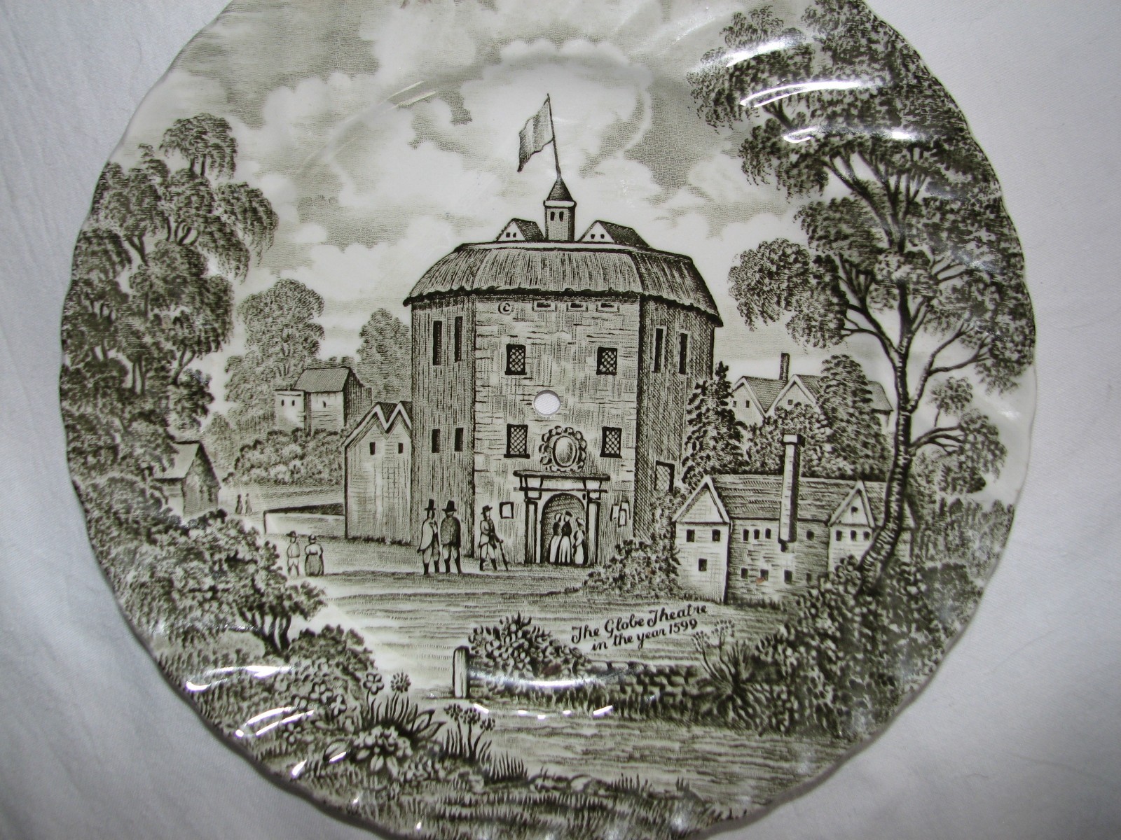 green transferware 3 tier TIDBIT TRAY server SHAKESPEARE Royal Essex ironstone