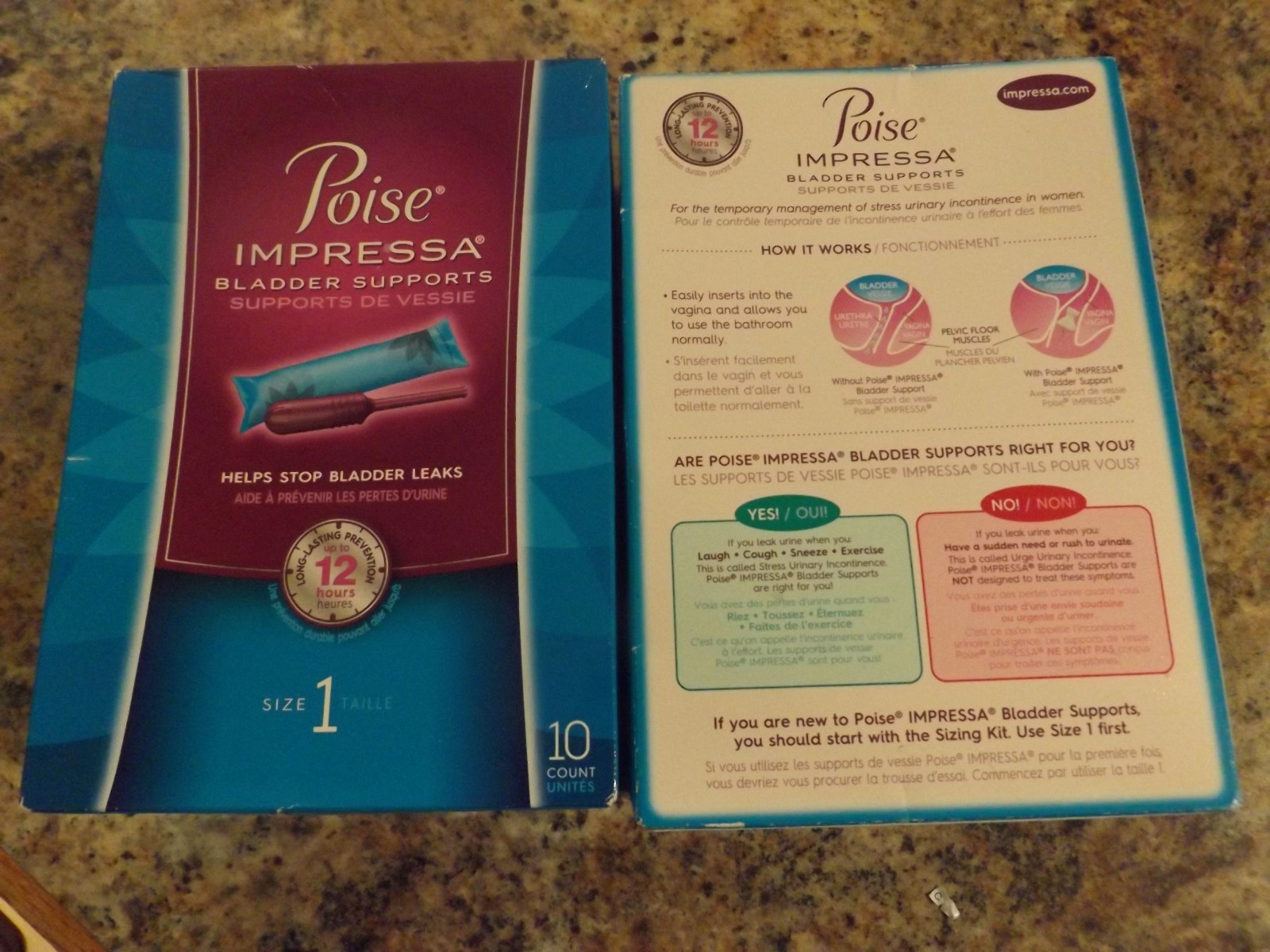 20 POISE SIZE 1 IMPRESSA BLADDER SUPPORTS 2 BOXES OF 10 = 20 TOTAL FREE SHIPPING