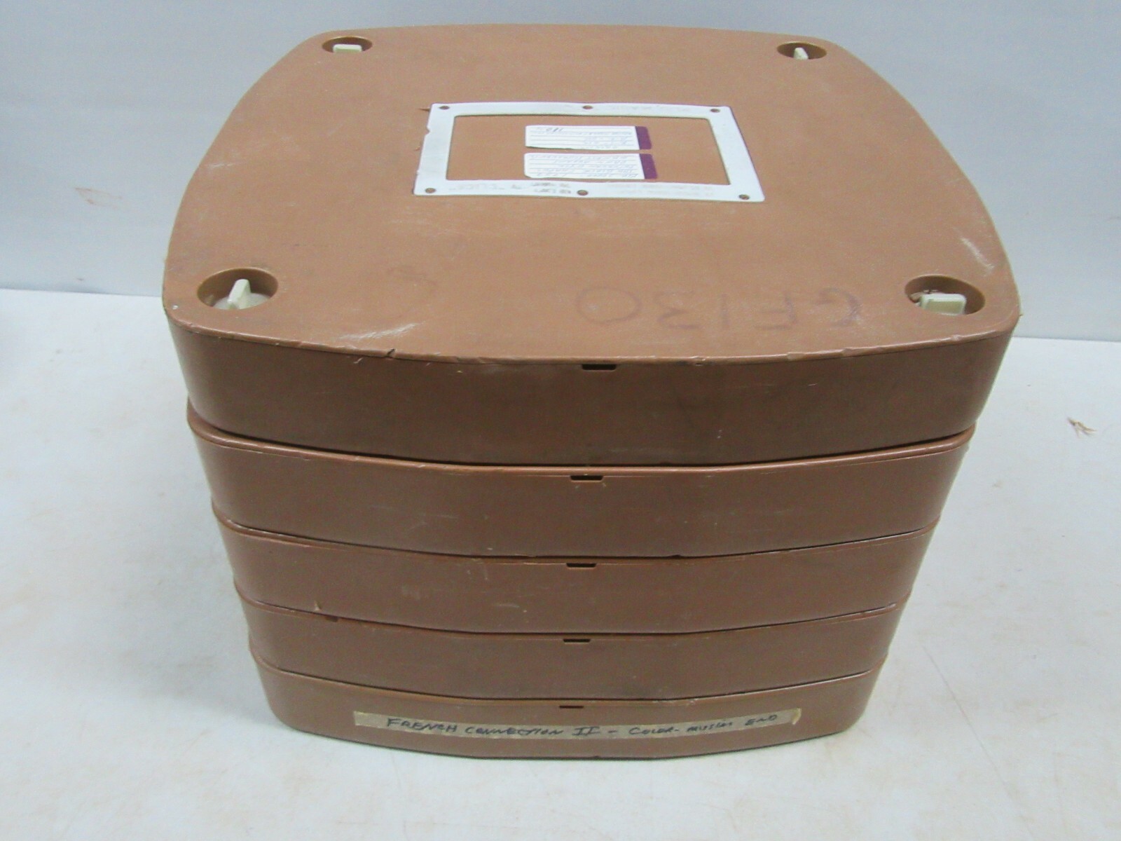 16MM lot of 5-- plastic film storage cases.  Broken handles.