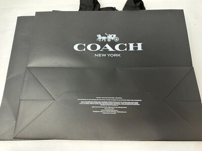 Lot of (2) Coach Reusable Shopping Bags 16x13x6.5 Black with White Design Logo