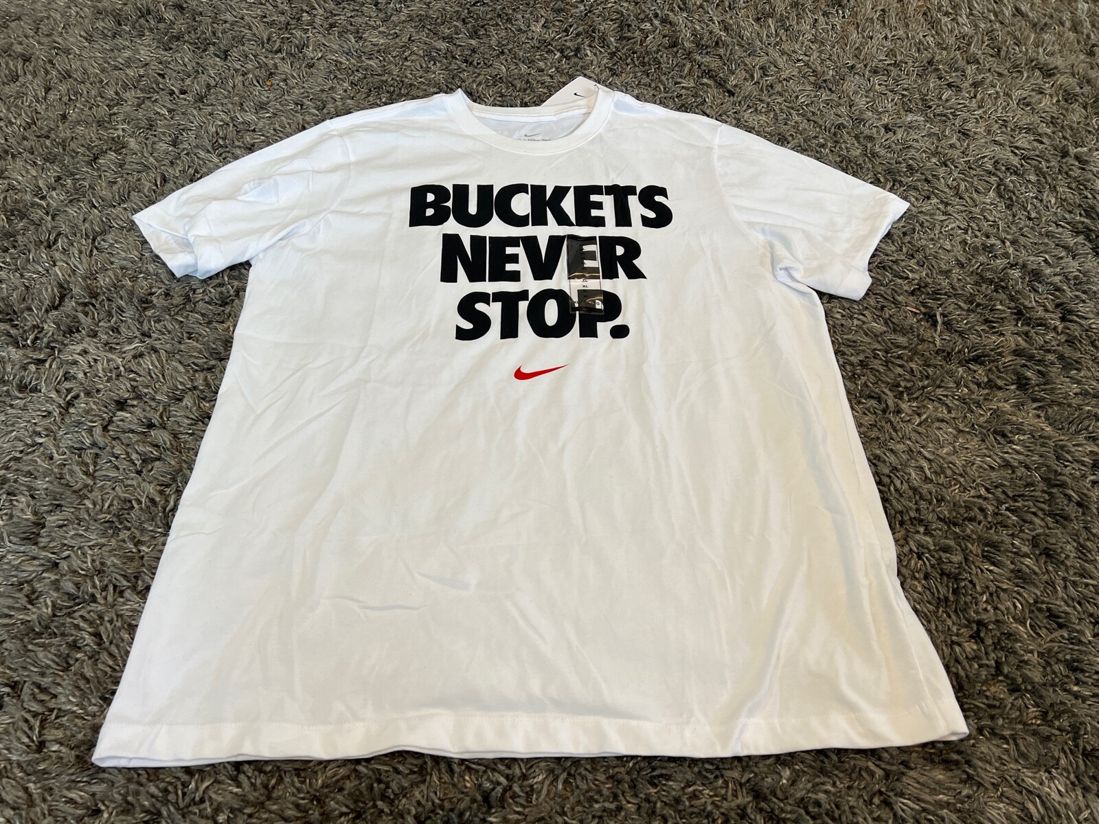 Nike Dri Fit White Black Red Buckets Never Stop Basketball t shirt