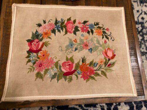 Vintage STUNNING Needlework Crewel Embroidered Floral Sampler