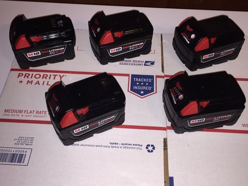 (5) AUTHENTIC MILWAUKEE M18 RED LITHIUM XC 5.0 BATTERIES 48-11-1850