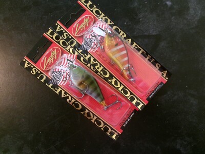2 Lucky Craft KJ Flat Crankbaits Baby Blue Gill & Magma Heat 3/8oz