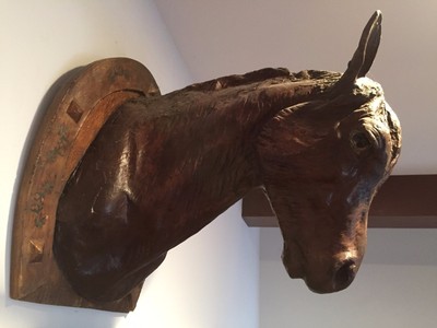 ANTIQUE 19TH C. FRENCH WALL  EQUESTRIAN HORSE HEAD TROPHY WALL MOUNT HANGING