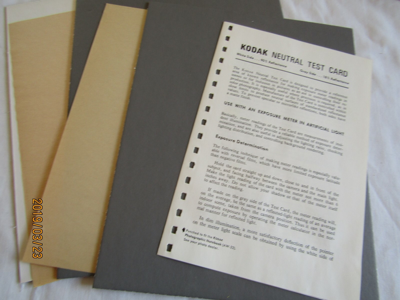 8x10  KODAK NEUTRAL TEST GRAY CARDS WITH INSTRUCTIONS, 3 sheets V