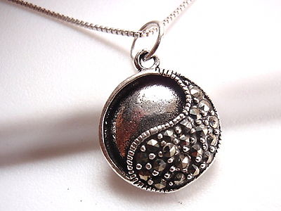 Yin Yang Marcasite Necklace Sterling Silver Corona Sun is Start Point for Change
