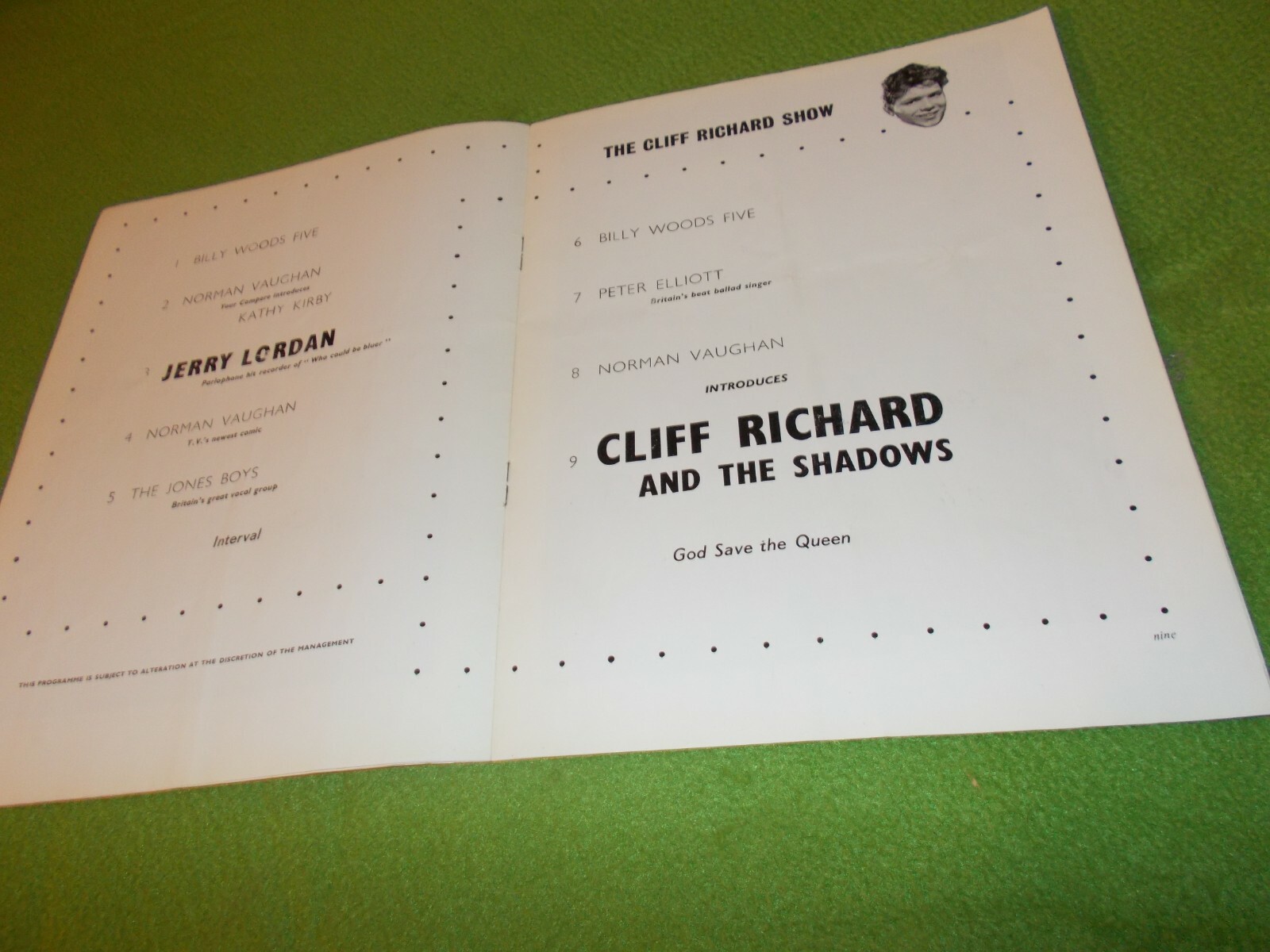 Vintage THE CLIFF RICHARD SHOW 1959 UK Concert PROGRAMME