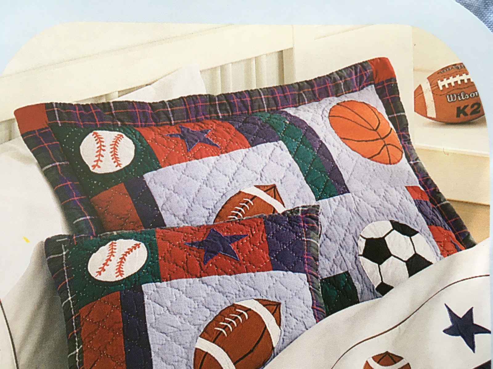 quilted SHAM * ALL SPORTS * appliqued balls  * standard * NIP
