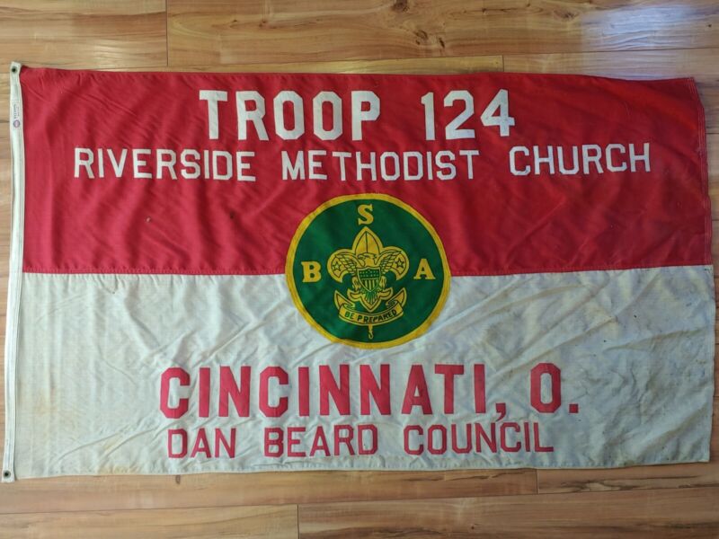 Vintage Boy Scouts Flag Troop 124 Riverside Methodist Cincinnati Dan Beard