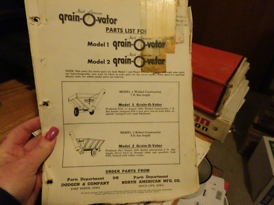 VINTAGE NORTH AMERICAN GRAIN O VATOR MODELS 20 AND 30 PARTS LIST
