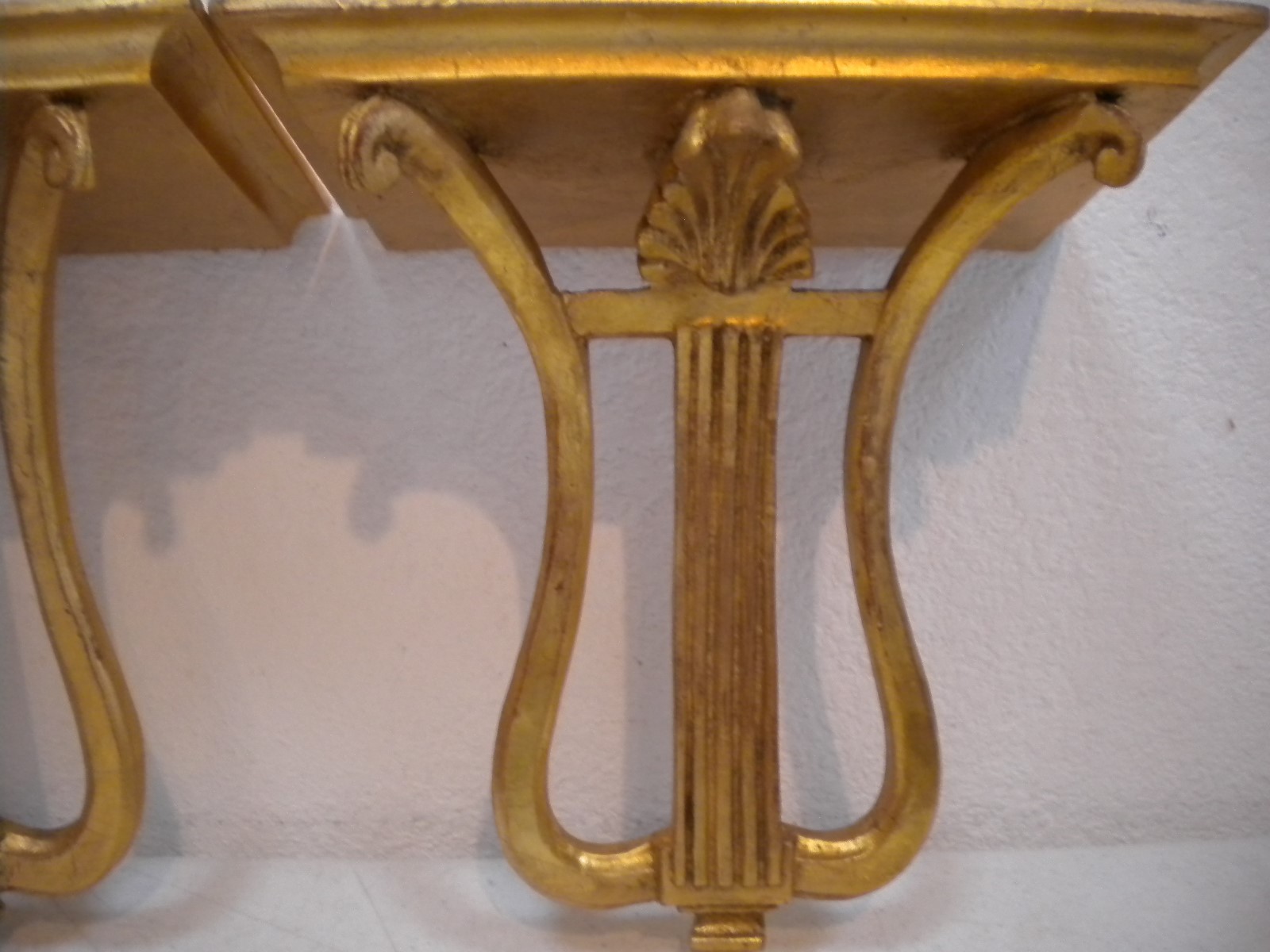 Pair 1950s Italian Gold Gilt Florentine Wood Corbel Bracket Wall Sconce Shelf