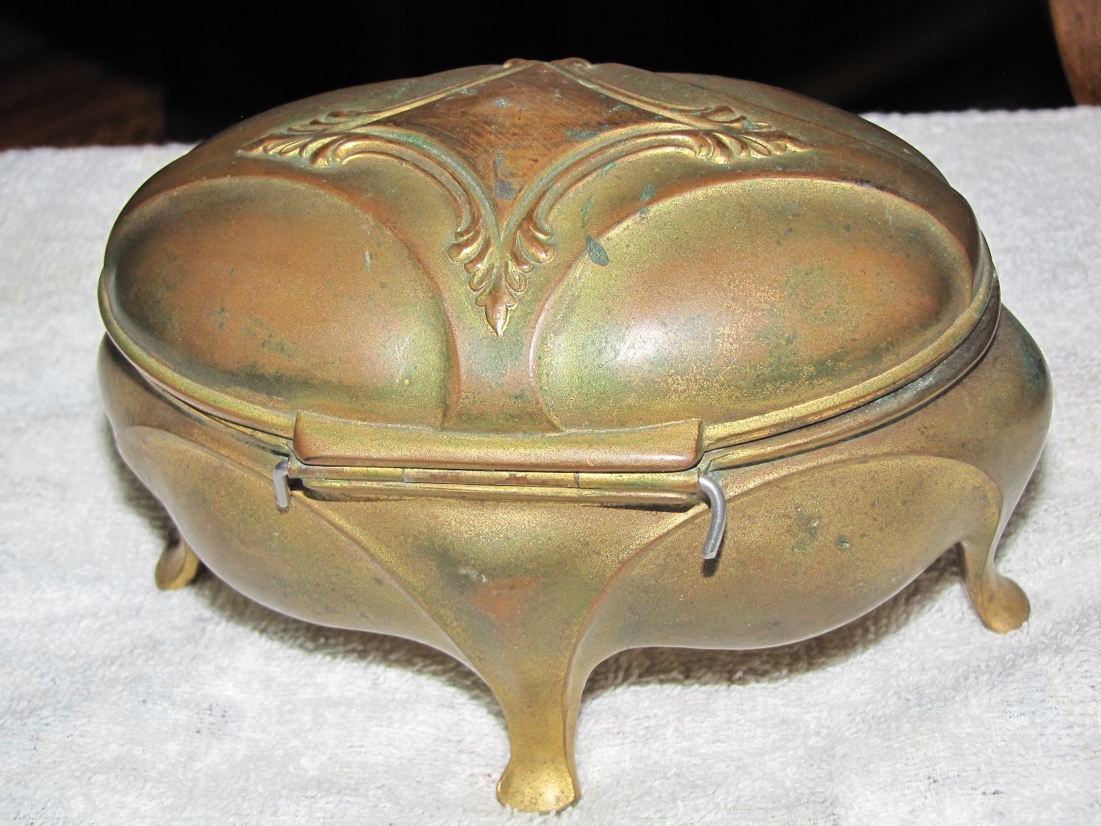Large Antique Victorian J.B. 1203 Lined Footed Brass Jewelry Casket  (08)