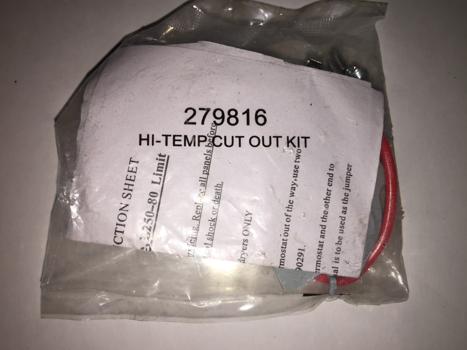 Whirlpool OEM 279816 Dryer Thermostat Thermal 309 Fuse & L250-80 Hi-Temp. Limit