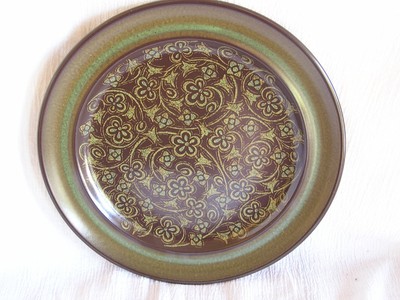 3 Vintage Franciscan Madeira USA Green Tan Floral Scroll Salad Plate Dish Retro