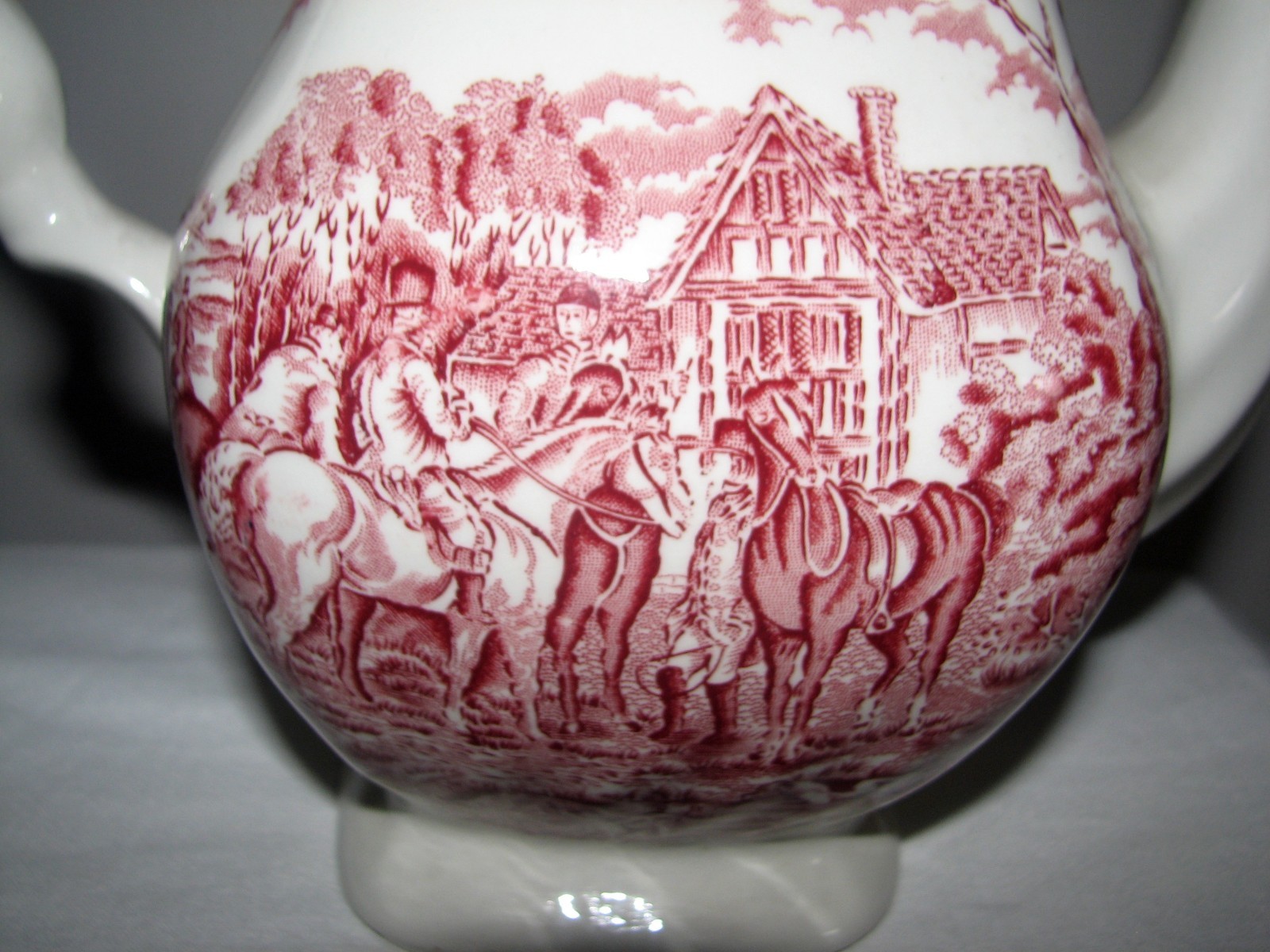 red transferware England Myotts Country Life Coffee Pot Horses hunting