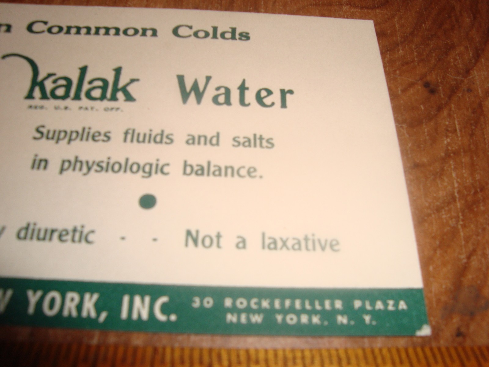 Kalak Water First Aid IN Common  Colds 30 Rockefeller Plaza N.Y.