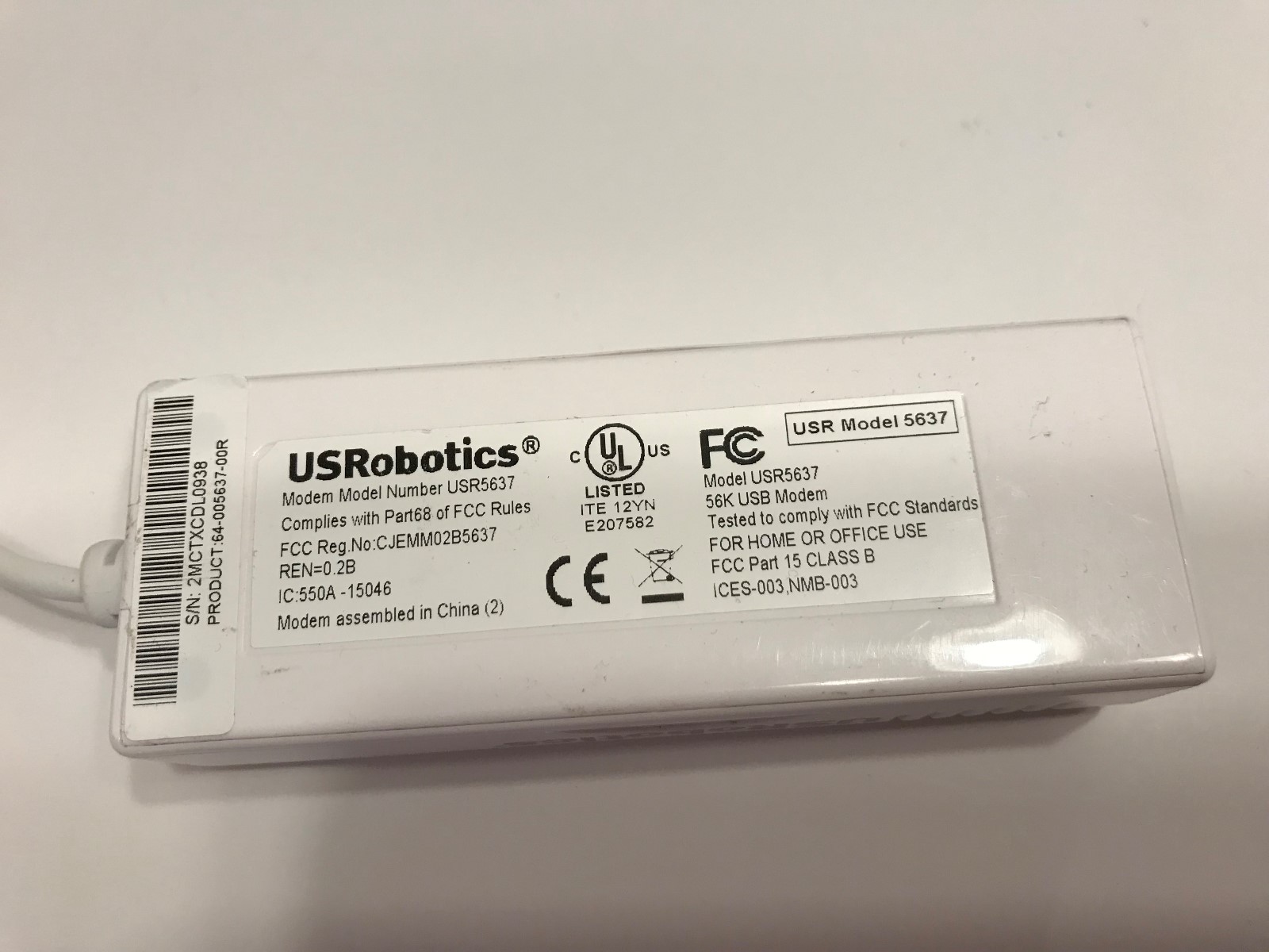 US Robotics USR5637 High Performance 56K USB Modem