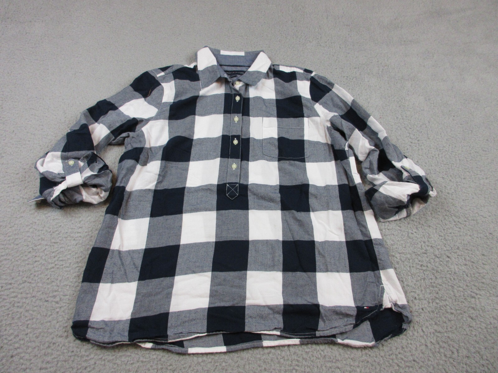 Tommy Hilfiger Shirt Womens Adult Large Black White Plaid