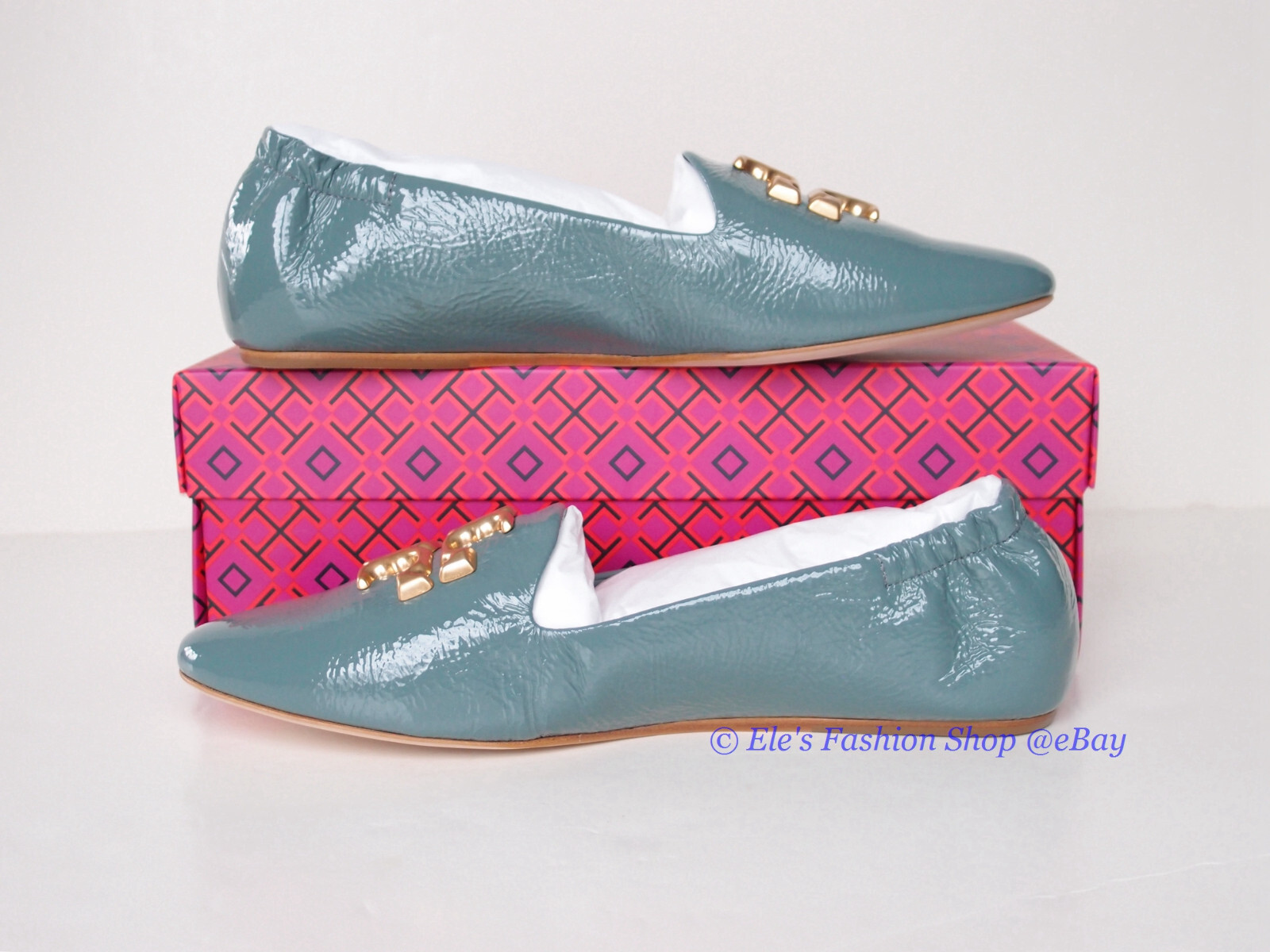 Pre-owned Tory Burch Eleanor Leather Loafer Arctic Blue Us 7.5 8 8.5 9 9.5 Authentic