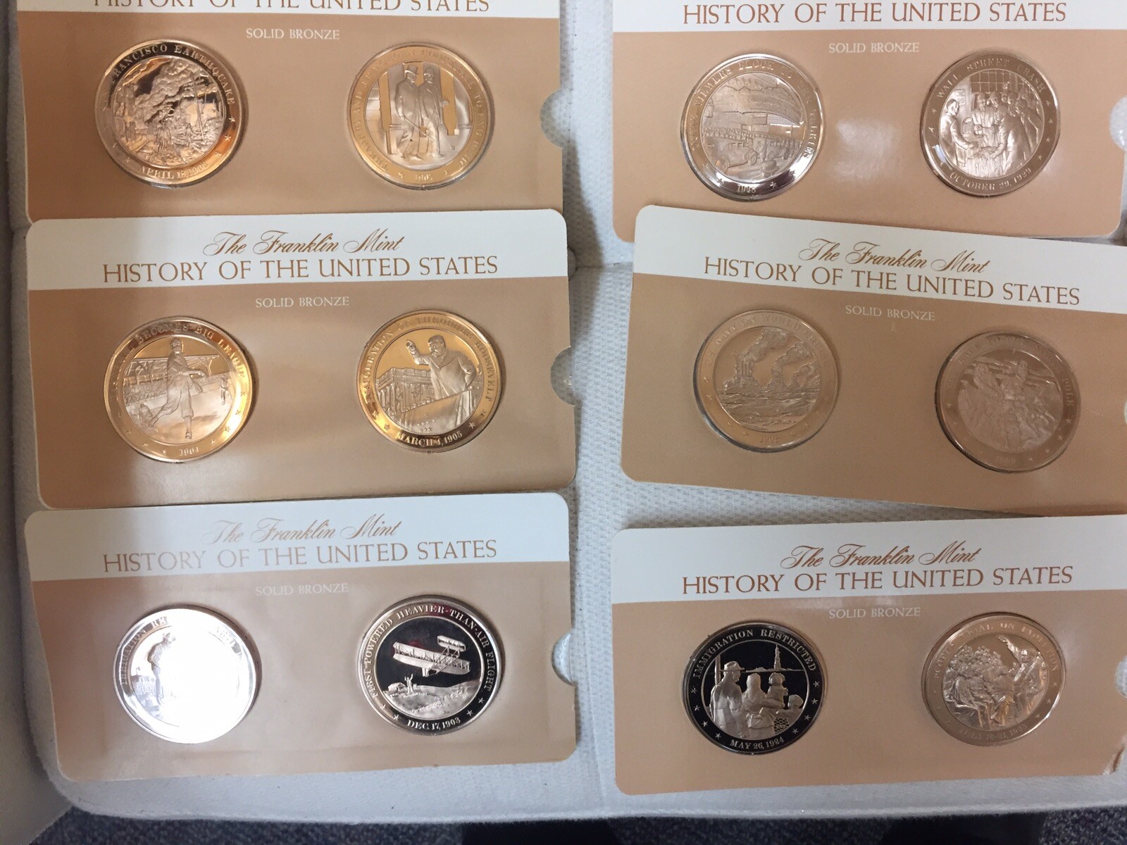 60 FRANKLIN MINT HISTORY OF THE UNITED STATES COMMEMORATIVE SOLID BRONZE COINS