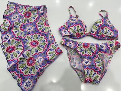 Venus Floral Vintage Booster Bikini Top A& Bottoms 4 &Cover Up Skirt 3 Piece NEW