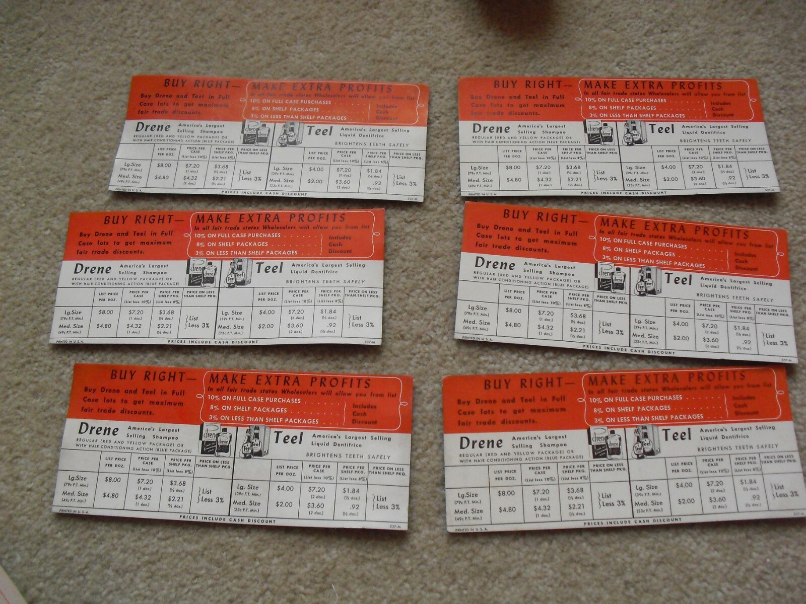Lot of 6 Vintage 1950s Advertising Ink Blotters Drene Shampoo Teel Dentifrice