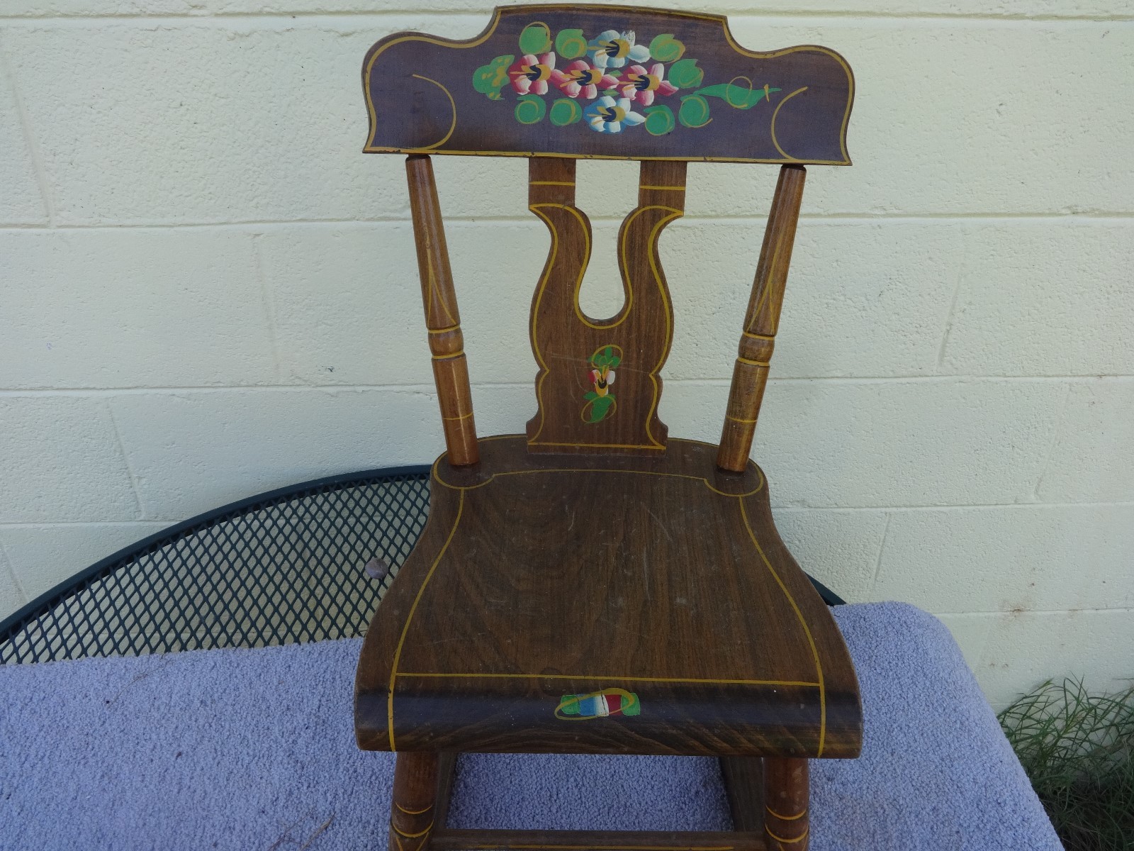Vintage J. S. Ebersol Rocking Chair & Matching Foot Stool Wood Hand Painted 1973