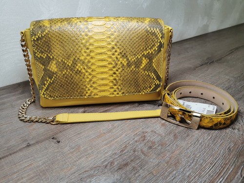 Tasche Damen LederPython GelbGrau NEU