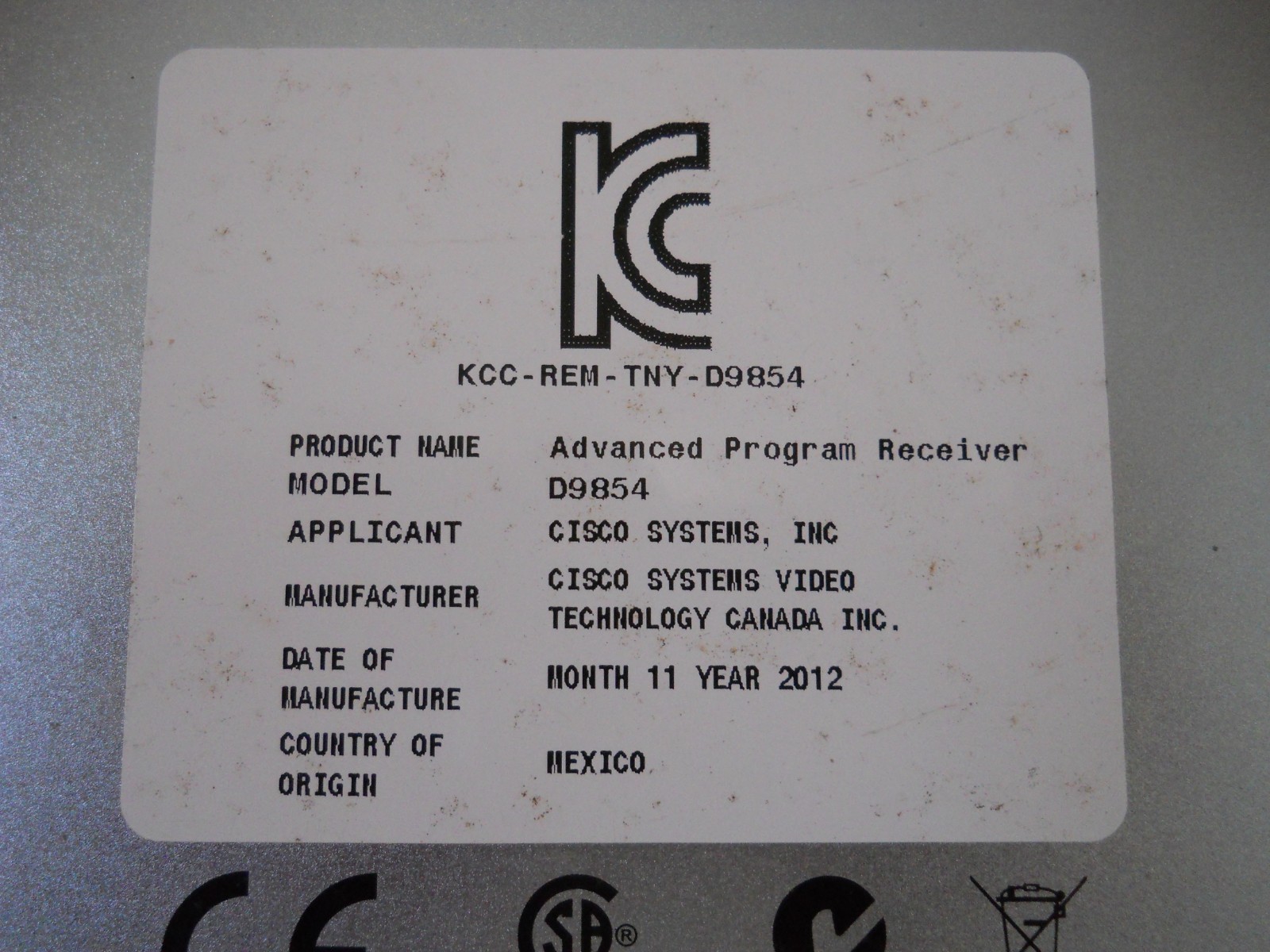 Cisco Advanced Program Receiver D9854 Power Vu Satellite Receiver NBCU