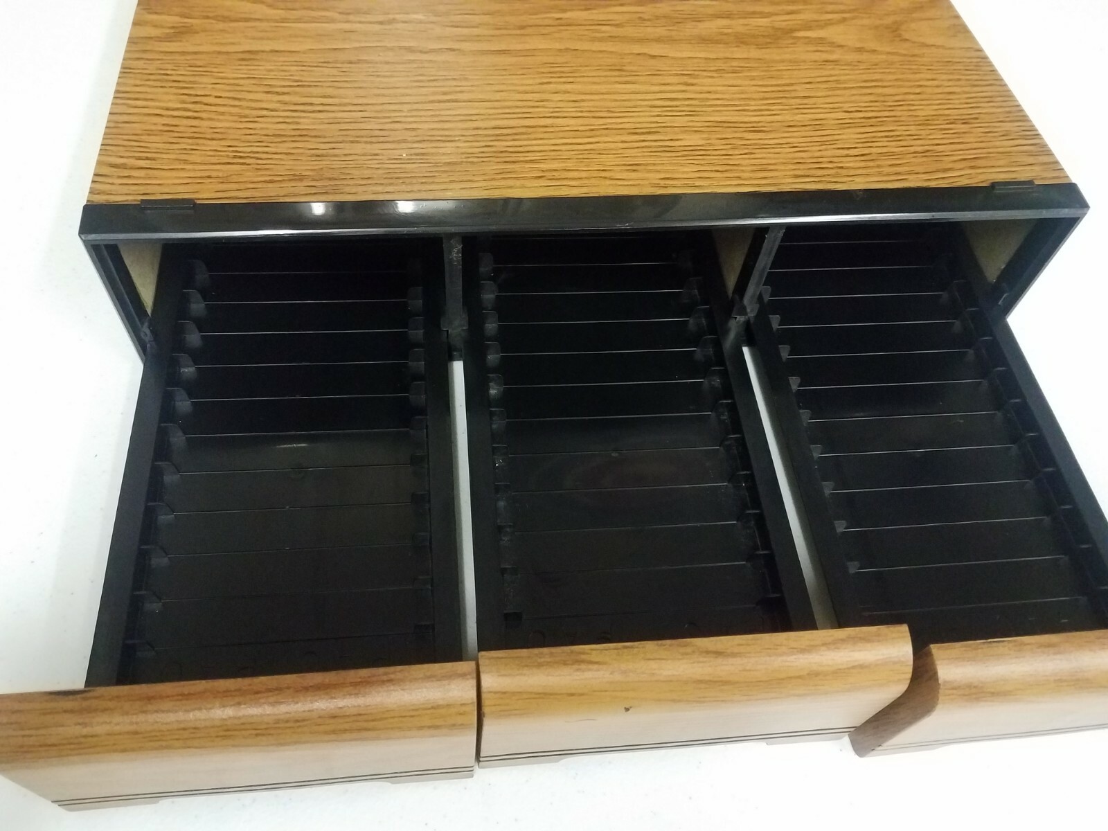 Audio Cassette Tape Holder Case Storage 3 Drawer 42 Tape Faux Wood Grain Vintage