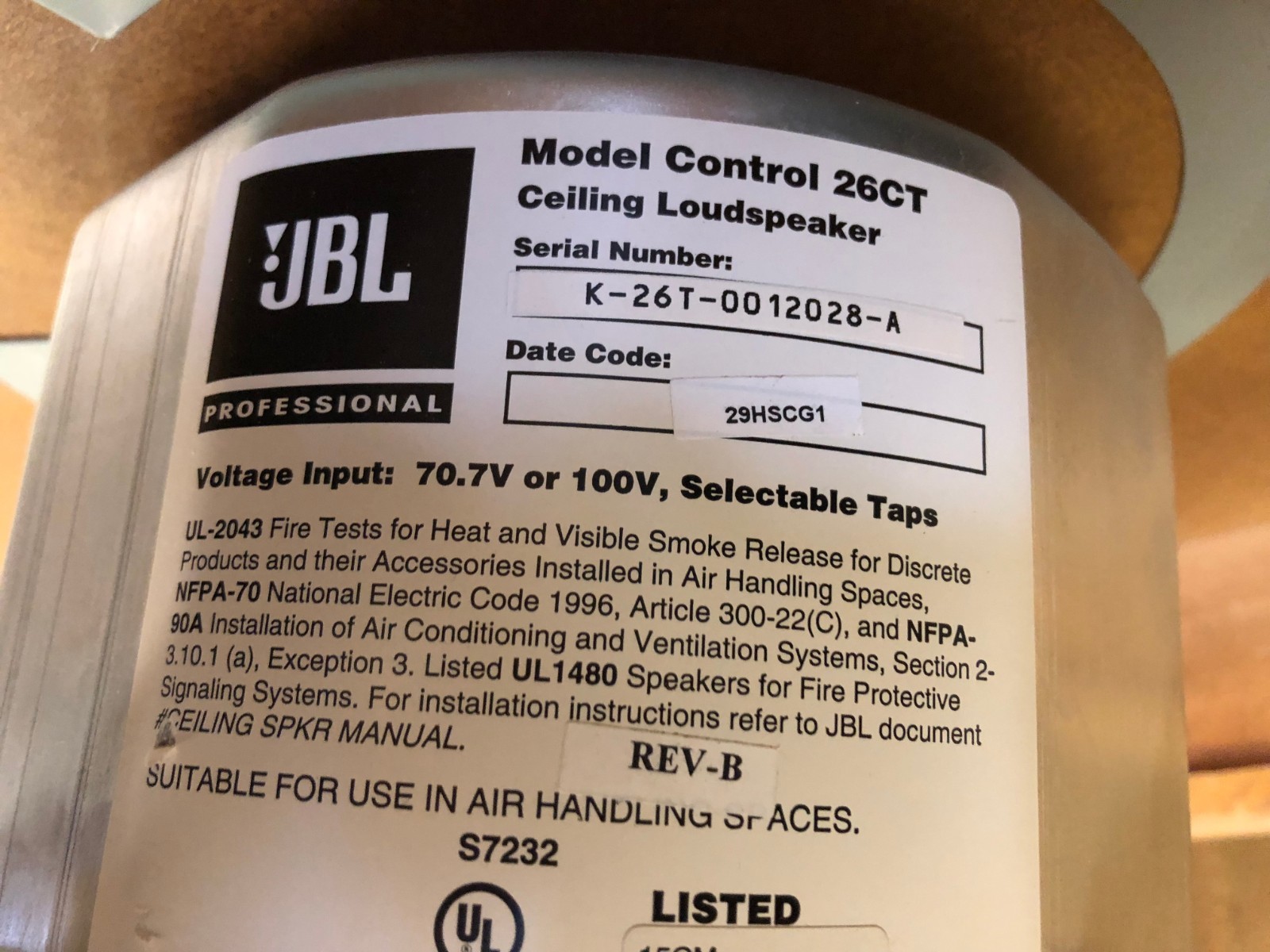 JBL Control 26CT Ceiling Loudspeaker Speaker
