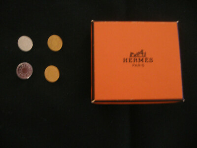 Four(4) Rare Hermes Metal Buttons - 2 Gold & 2 Silver, ~1/2'' Diameter, NIB