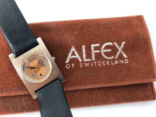 ALFEX Women's Watch Model #5221 Skeleton Face Stainless Steel & Leather RARE