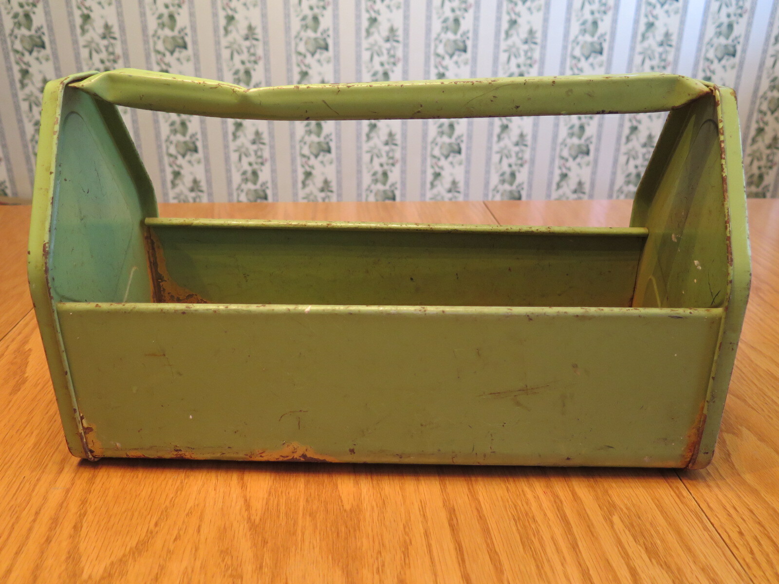 Tool Box Tote Green Metal Tray Tools Vintage Metal Decor Garden Flowers Planter